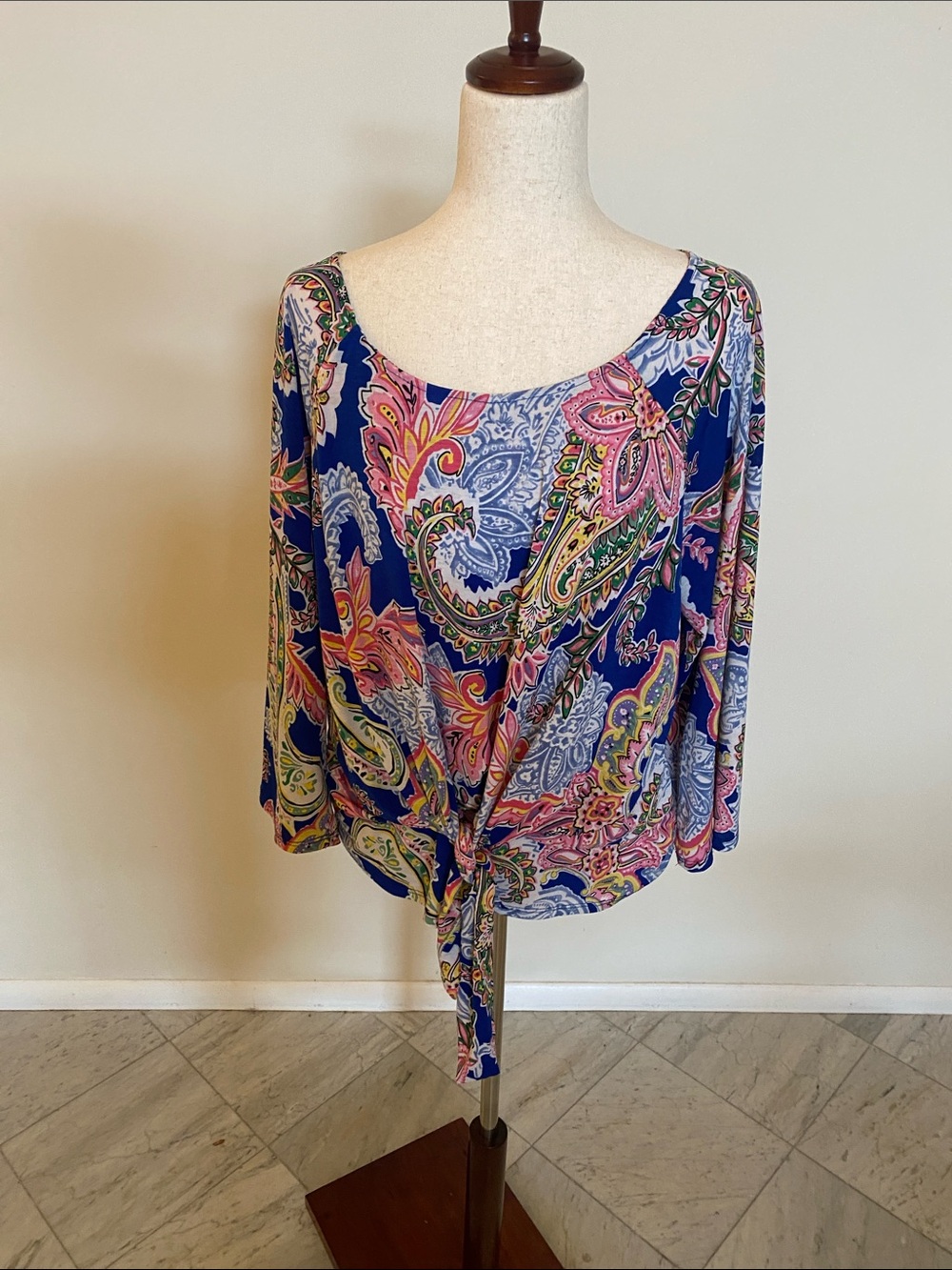Boston Proper Royal Blue Paisley Tie-Front Blouse
